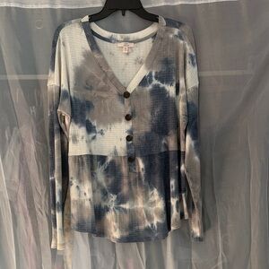 Como Vintage Blue and Cream Tie-Dye Button Down Shirt